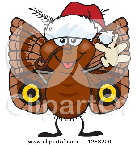 Clipart of a Friendly Waving Moth Wearing a Christmas Santa Hat - Royalty Free Vector Illustration by Dennis Holmes Designs