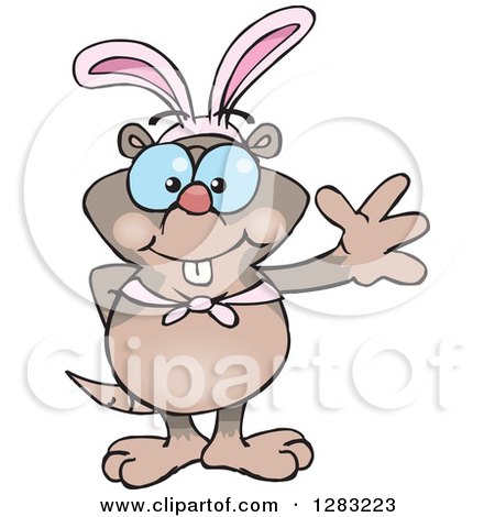 Clipart of a Friendly Waving Mole Wearing Easter Bunny Ears - Royalty Free Vector Illustration by Dennis Holmes Designs