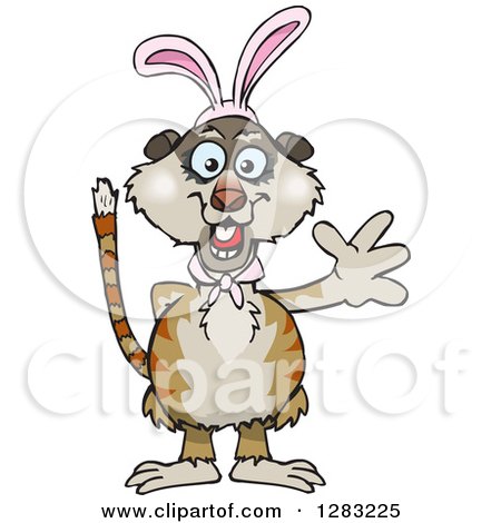 Clipart of a Friendly Waving Meerkat Wearing Easter Bunny Ears - Royalty Free Vector Illustration by Dennis Holmes Designs