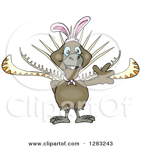 Clipart of a Friendly Waving Lyrebird Wearing Easter Bunny Ears - Royalty Free Vector Illustration by Dennis Holmes Designs