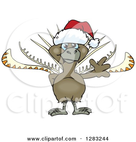 Clipart of a Friendly Waving Lyrebird Wearing a Christmas Santa Hat - Royalty Free Vector Illustration by Dennis Holmes Designs