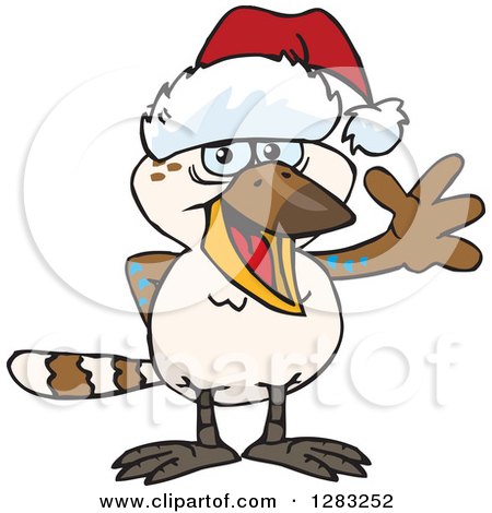 Clipart of a Friendly Waving Kookaburra Bird Wearing a Christmas Santa Hat - Royalty Free Vector Illustration by Dennis Holmes Designs