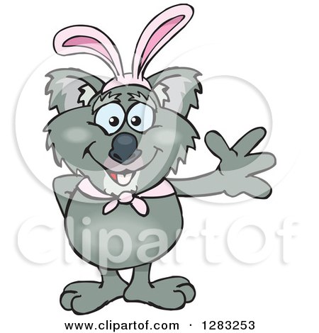 Clipart of a Friendly Waving Koala Wearing Easter Bunny Ears - Royalty Free Vector Illustration by Dennis Holmes Designs