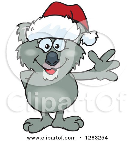 Clipart of a Friendly Waving Koala Wearing a Christmas Santa Hat - Royalty Free Vector Illustration by Dennis Holmes Designs