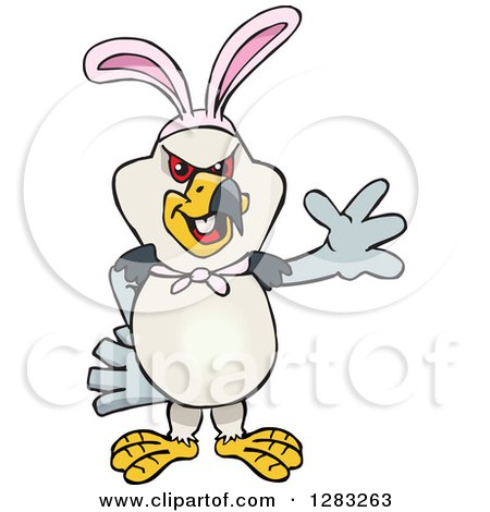 Clipart of a Friendly Waving Kite Bird Wearing Easter Bunny Ears - Royalty Free Vector Illustration by Dennis Holmes Designs