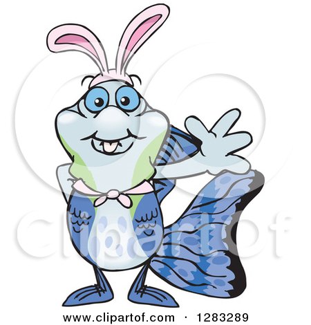Clipart of a Friendly Waving Guppy Fish Wearing Easter Bunny Ears - Royalty Free Vector Illustration by Dennis Holmes Designs