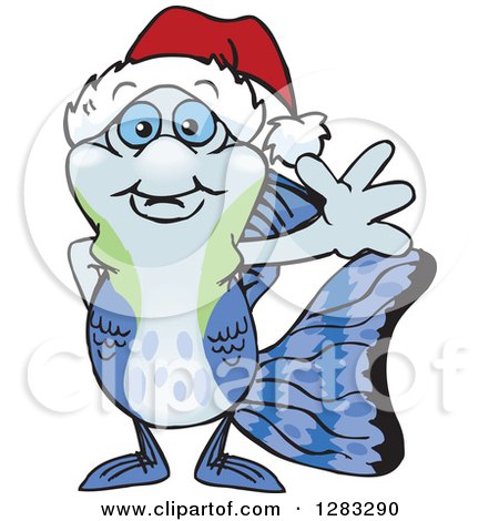 Clipart of a Friendly Waving Guppy Fish Wearing a Christmas Santa Hat - Royalty Free Vector Illustration by Dennis Holmes Designs