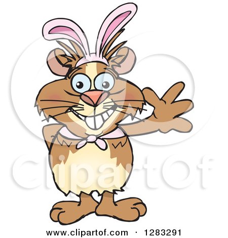 Clipart of a Friendly Waving Guinea Pig Wearing Easter Bunny Ears - Royalty Free Vector Illustration by Dennis Holmes Designs
