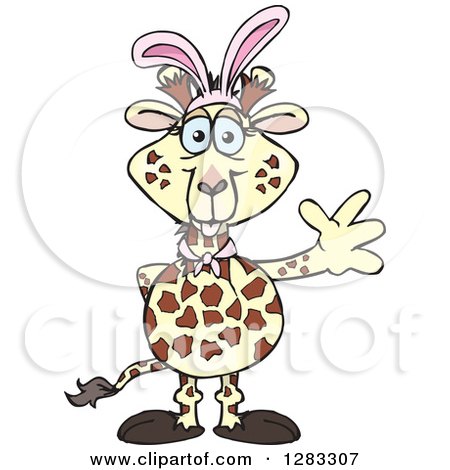 Clipart of a Friendly Waving Giraffe Wearing Easter Bunny Ears - Royalty Free Vector Illustration by Dennis Holmes Designs