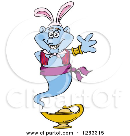 Clipart of a Friendly Waving Genie Wearing Easter Bunny Ears - Royalty Free Vector Illustration by Dennis Holmes Designs