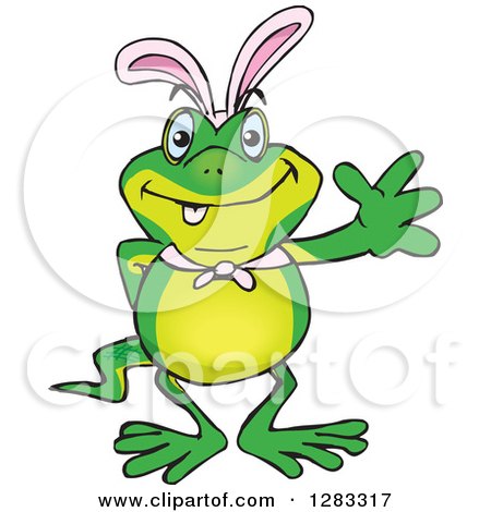 Clipart of a Friendly Waving Gecko Wearing Easter Bunny Ears - Royalty Free Vector Illustration by Dennis Holmes Designs
