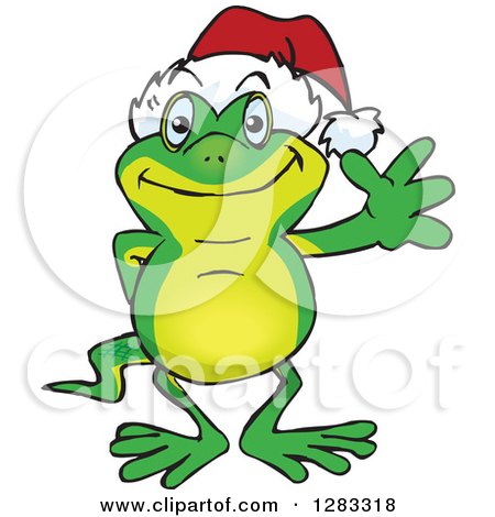 Clipart of a Friendly Waving Gecko Wearing a Christmas Santa Hat - Royalty Free Vector Illustration by Dennis Holmes Designs