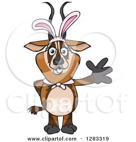 Clipart of a Friendly Waving Gazelle Wearing Easter Bunny Ears - Royalty Free Vector Illustration by Dennis Holmes Designs