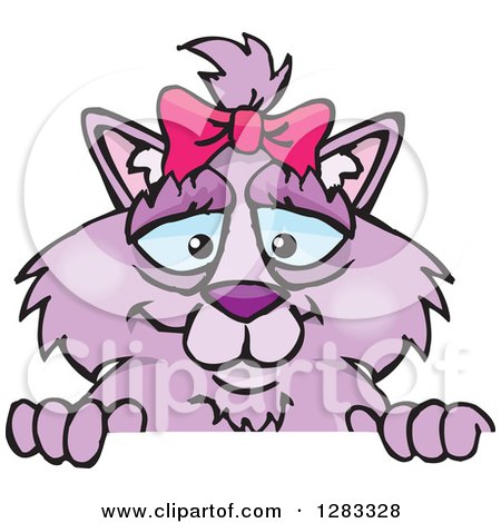 Clipart of a Purple Cat over a Sign - Royalty Free Vector Illustration by Dennis Holmes Designs