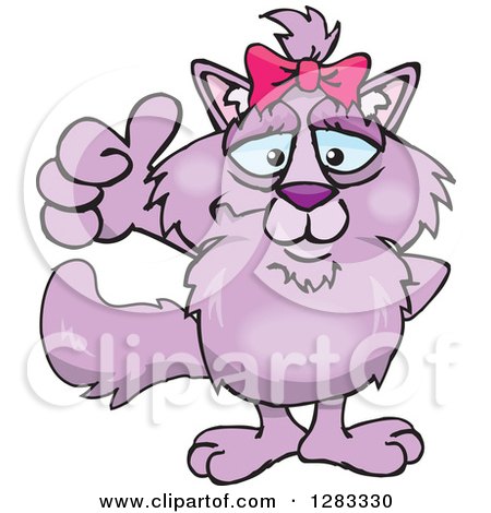 Clipart of a Purple Cat Giving a Thumb up - Royalty Free Vector Illustration by Dennis Holmes Designs