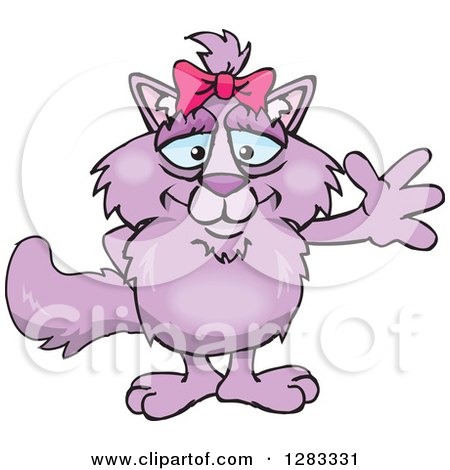 Clipart of a Friendly Waving Purple Cat - Royalty Free Vector Illustration by Dennis Holmes Designs