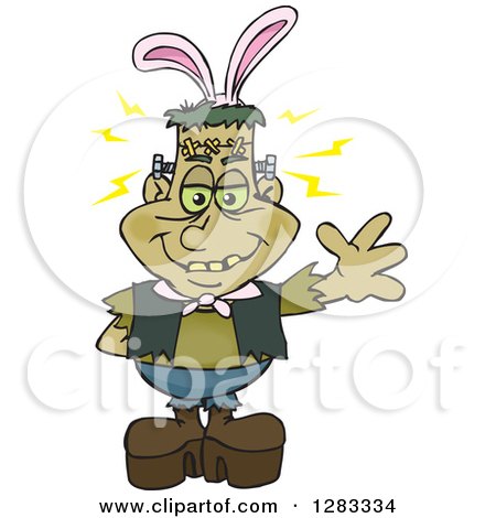 Clipart of a Friendly Waving Frankenstein Wearing Easter Bunny Ears - Royalty Free Vector Illustration by Dennis Holmes Designs