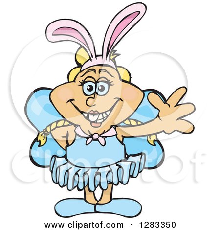 Clipart of a Friendly Waving Blond Female Fairy Wearing Easter Bunny Ears - Royalty Free Vector Illustration by Dennis Holmes Designs