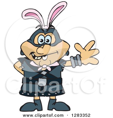Clipart of a Friendly Waving Executioner Wearing Easter Bunny Ears - Royalty Free Vector Illustration by Dennis Holmes Designs