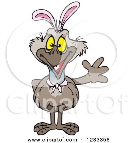 Clipart of a Friendly Waving Emu Wearing Easter Bunny Ears - Royalty Free Vector Illustration by Dennis Holmes Designs