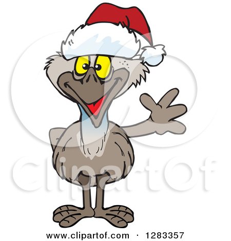 Clipart of a Friendly Waving Emu Wearing a Christmas Santa Hat - Royalty Free Vector Illustration by Dennis Holmes Designs