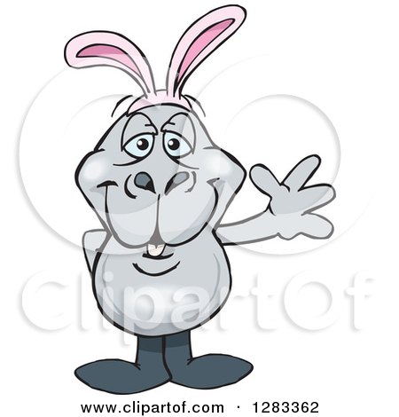 Clipart of a Friendly Waving Dugong Wearing Easter Bunny Ears - Royalty Free Vector Illustration by Dennis Holmes Designs