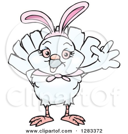 Clipart of a Friendly Waving Dove Wearing Easter Bunny Ears - Royalty Free Vector Illustration by Dennis Holmes Designs