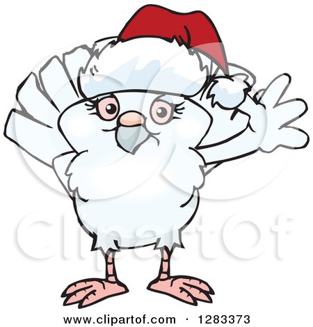 Clipart of a Friendly Waving Dove Wearing a Christmas Santa Hat - Royalty Free Vector Illustration by Dennis Holmes Designs