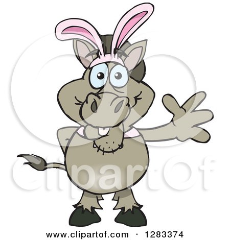 Clipart of a Friendly Waving Donkey Wearing Easter Bunny Ears - Royalty Free Vector Illustration by Dennis Holmes Designs