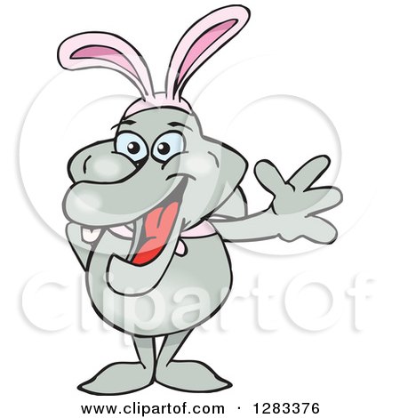 Clipart of a Friendly Waving Dolphin Wearing Easter Bunny Ears - Royalty Free Vector Illustration by Dennis Holmes Designs