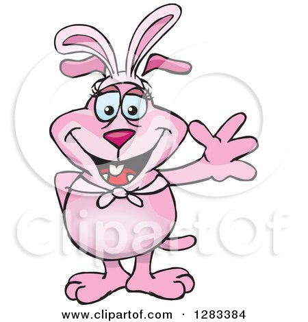 Clipart of a Friendly Waving Pink Dog Wearing Easter Bunny Ears - Royalty Free Vector Illustration by Dennis Holmes Designs