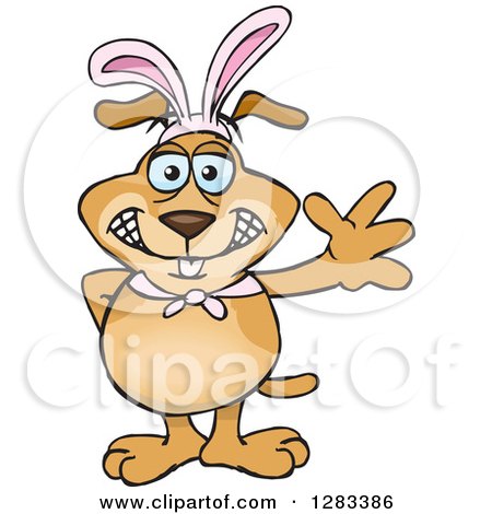 Clipart of a Friendly Waving Sparkey Dog Wearing Easter Bunny Ears - Royalty Free Vector Illustration by Dennis Holmes Designs