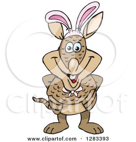 Clipart of a Happy Armadillo Wearing Easter Bunny Ears - Royalty Free Vector Illustration by Dennis Holmes Designs