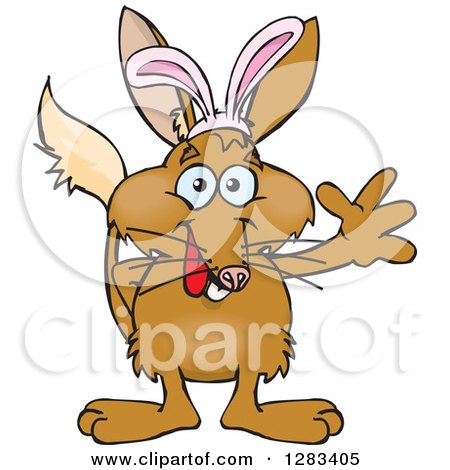 Clipart of a Friendly Waving Bilby Wearing Easter Bunny Ears - Royalty Free Vector Illustration by Dennis Holmes Designs