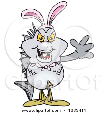 Clipart of a Friendly Waving Bream Fish Wearing Easter Bunny Ears - Royalty Free Vector Illustration by Dennis Holmes Designs