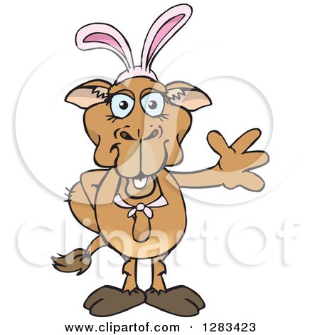Clipart of a Friendly Waving Camel Wearing Easter Bunny Ears - Royalty Free Vector Illustration by Dennis Holmes Designs