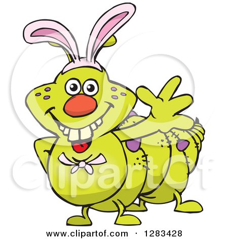 Clipart of a Friendly Waving Caterpillar Wearing Easter Bunny Ears - Royalty Free Vector Illustration by Dennis Holmes Designs