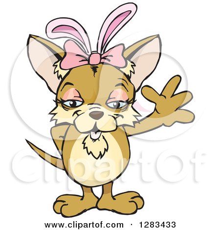 Clipart of a Friendly Waving Chihuahua Dog Wearing Easter Bunny Ears - Royalty Free Vector Illustration by Dennis Holmes Designs