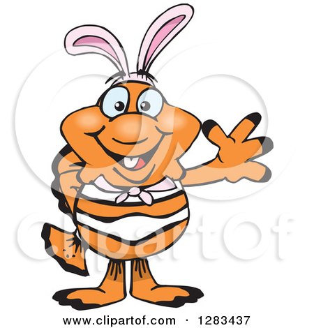 Clipart of a Friendly Waving Clownfish Wearing Easter Bunny Ears - Royalty Free Vector Illustration by Dennis Holmes Designs