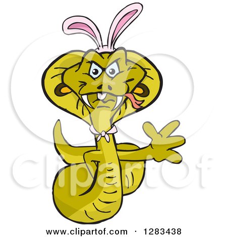 Clipart of a Friendly Waving Cobra Snake Wearing Easter Bunny Ears - Royalty Free Vector Illustration by Dennis Holmes Designs