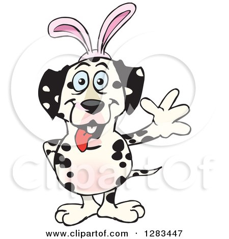 Clipart of a Friendly Waving Dalmatian Dog Wearing Easter Bunny Ears - Royalty Free Vector Illustration by Dennis Holmes Designs