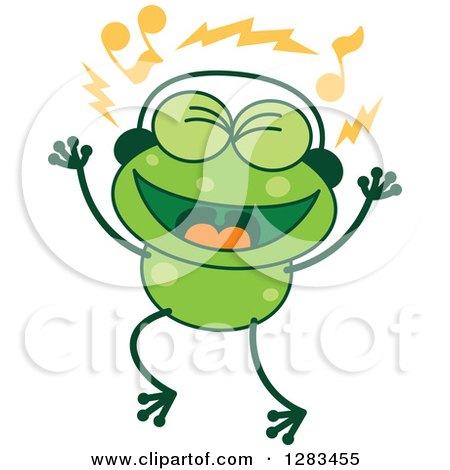Clipart of a Green Frog Singing and Wearing Music Headphones - Royalty Free Vector Illustration by Zooco