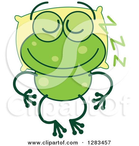 Clipart of a Green Frog Sleeping on a Pillow - Royalty Free Vector Illustration by Zooco