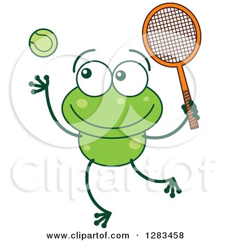 Clipart of a Green Frog Playing Tennis - Royalty Free Vector Illustration by Zooco