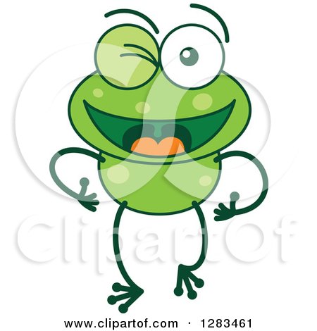 Clipart of a Happy or Flirty Winking Green Frog - Royalty Free Vector Illustration by Zooco