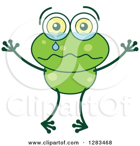 Clipart of a Sad Crying Green Frog - Royalty Free Vector Illustration by Zooco