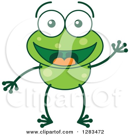 Clipart of a Friendly Waving Greeting Green Frog - Royalty Free Vector Illustration by Zooco