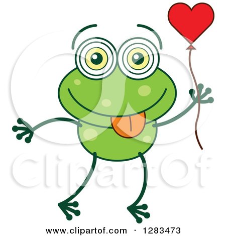 Clipart of a Green Frog in Love, Holding a Heart Balloon - Royalty Free Vector Illustration by Zooco