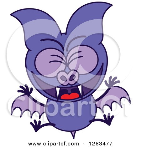 Clipart of a Happy Celebrating Purple Vampire Bat - Royalty Free Vector Illustration by Zooco