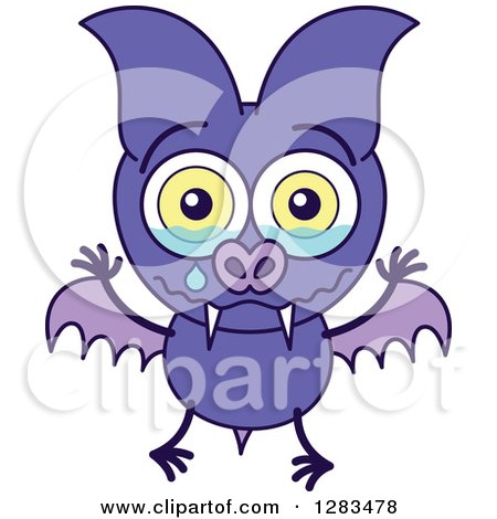 Clipart of a Sad Crying Purple Vampire Bat - Royalty Free Vector Illustration by Zooco